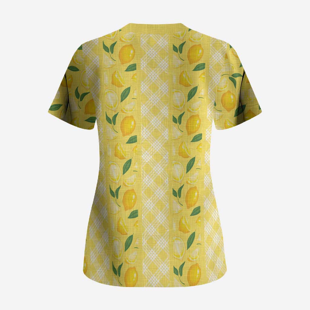 Hawaii Lemon Palaka Scrub Top Striped Stylized
