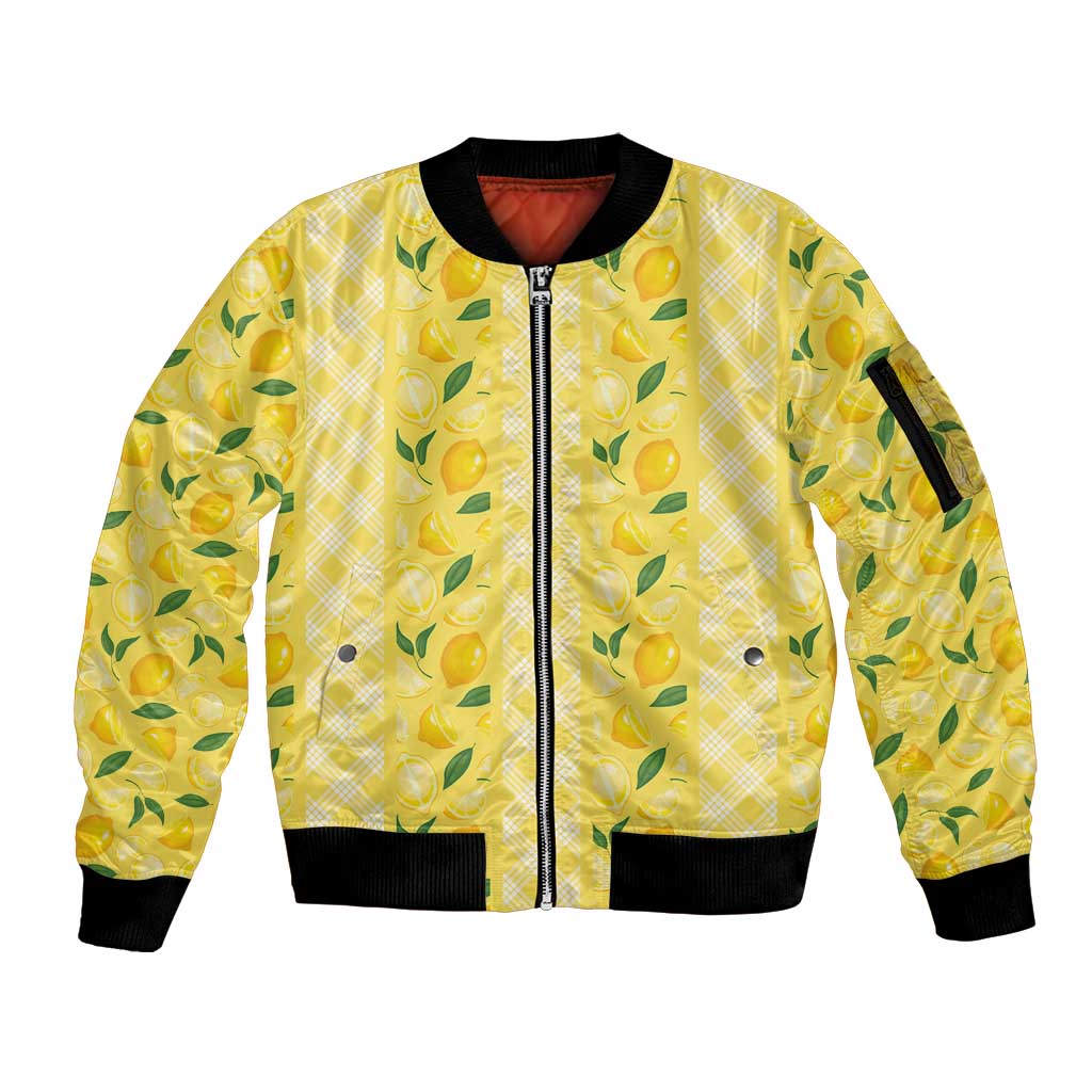 Hawaii Lemon Palaka Sleeve Zip Bomber Jacket Striped Stylized