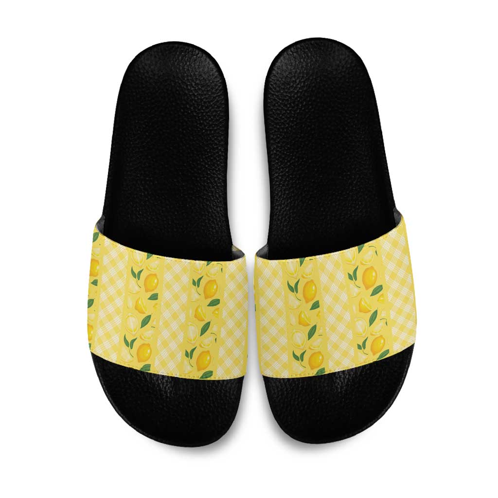 Hawaii Lemon Palaka Slide Sandals Striped Stylized