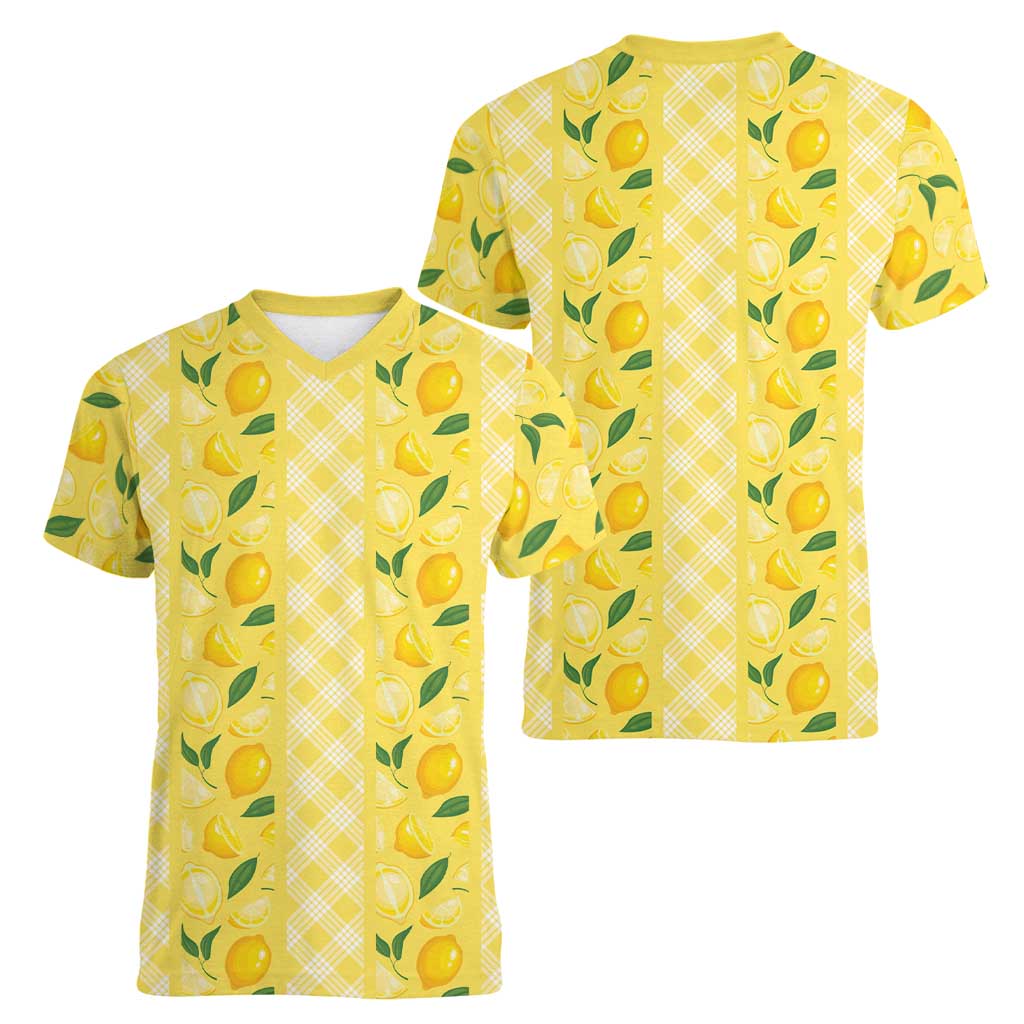 Hawaii Lemon Palaka Women V-Neck T-Shirt Striped Stylized