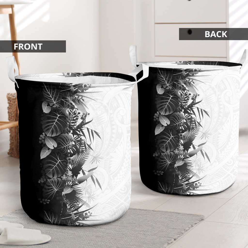 Hawaii Tropical Plant Monochrome Laundry Basket Vibrant Polynesian Pattern