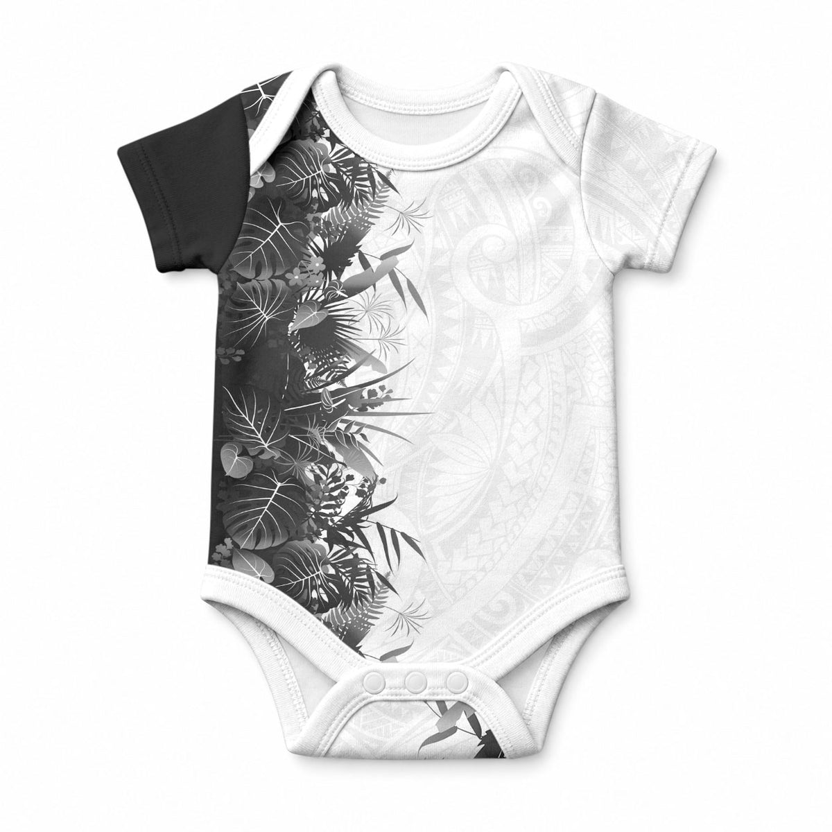 Hawaii Tropical Plant Monochrome Baby Onesie Vibrant Polynesian Pattern LT01 Black - Polynesian Pride