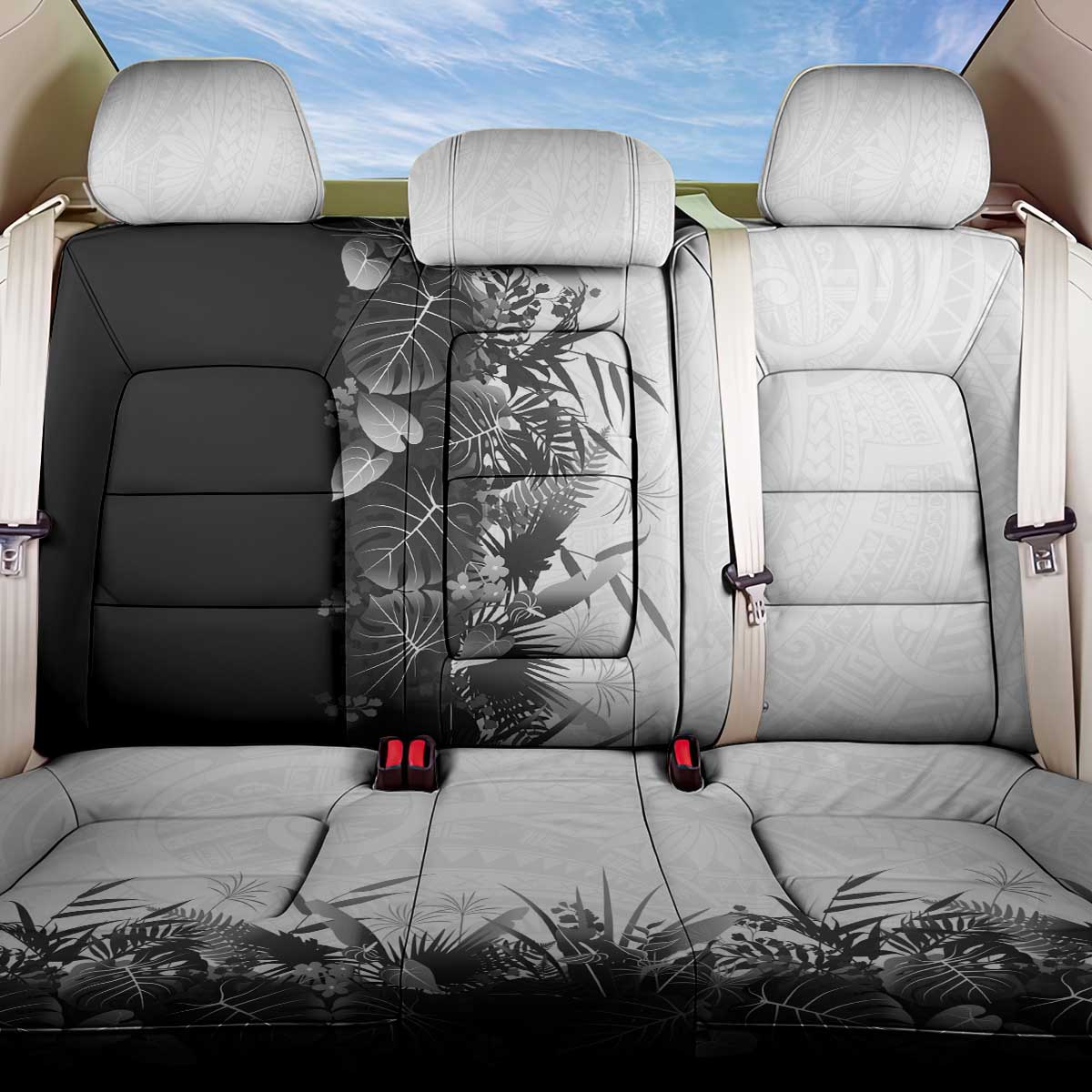 Hawaii Tropical Plant Monochrome Back Car Seat Cover Vibrant Polynesian Pattern