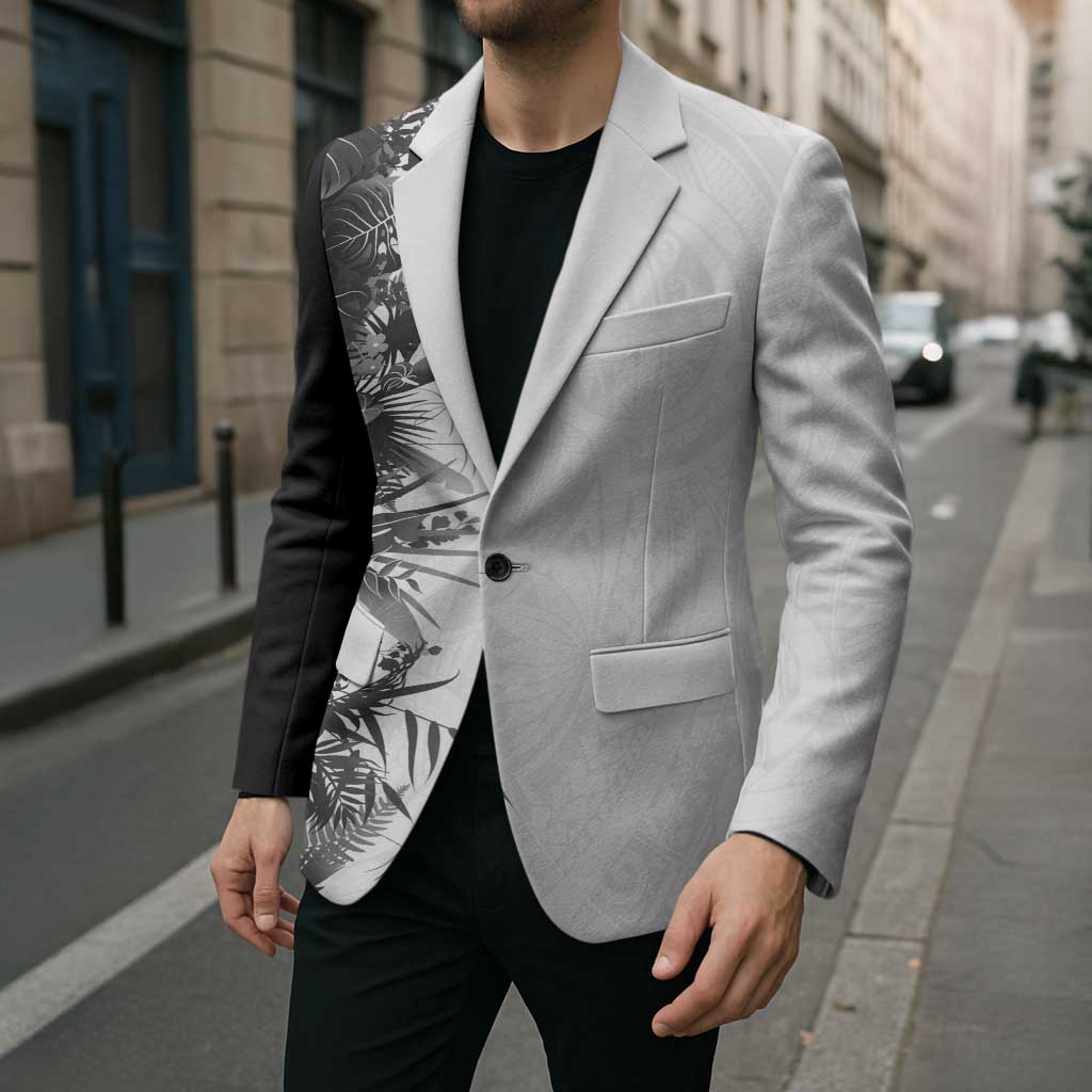 Hawaii Tropical Plant Monochrome Blazer Vibrant Polynesian Pattern