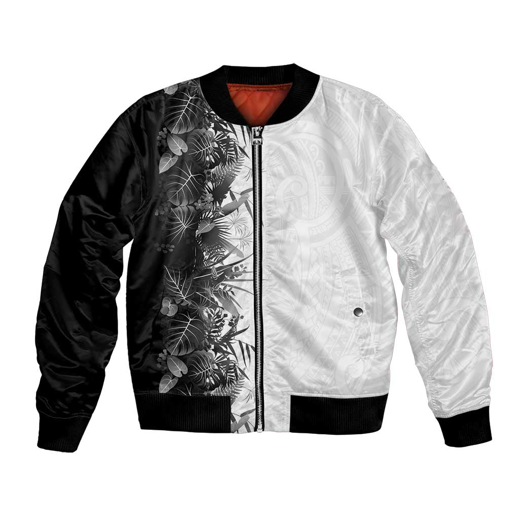 Hawaii Tropical Plant Monochrome Bomber Jacket Vibrant Polynesian Pattern