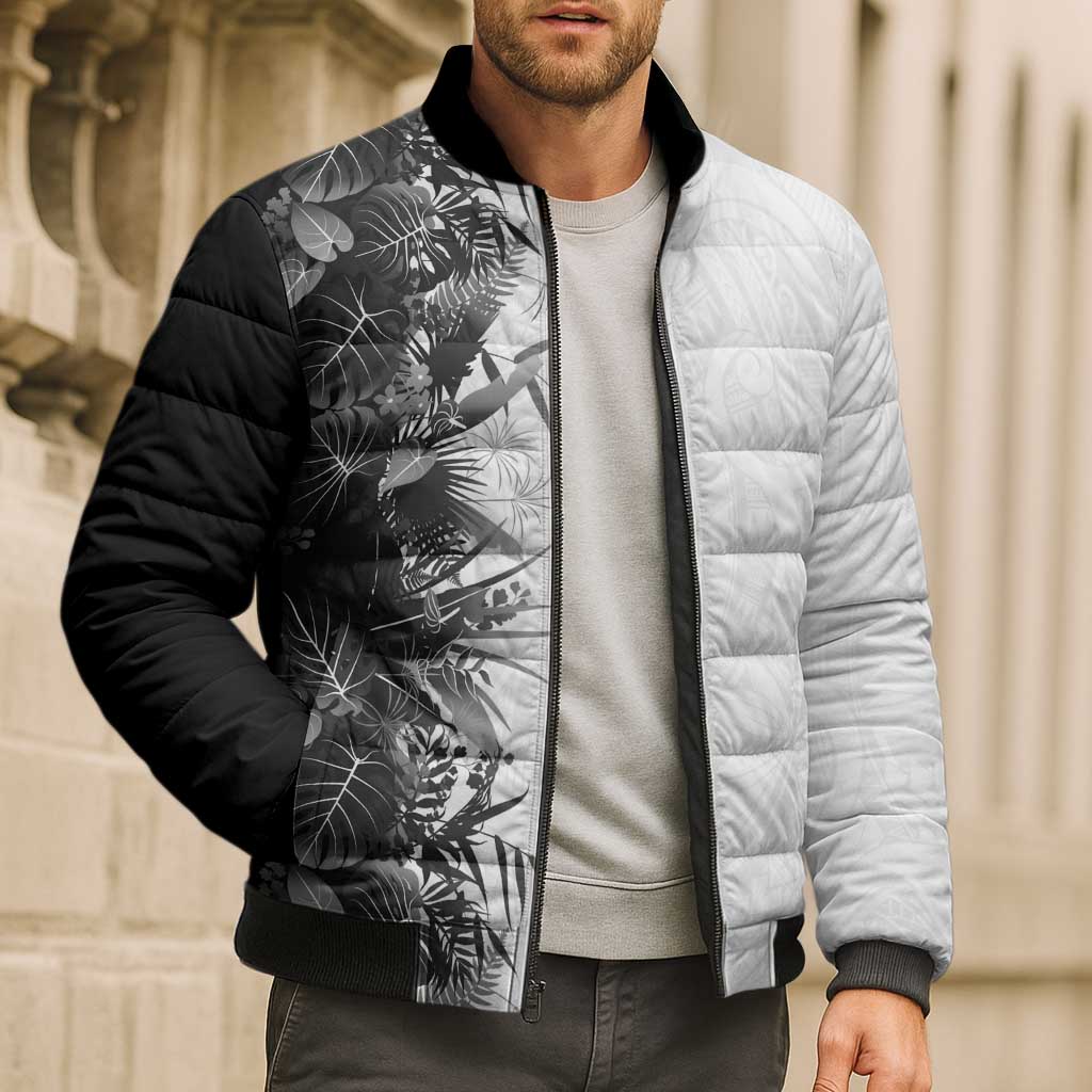 Hawaii Tropical Plant Monochrome Bomber Puffer Jacket Vibrant Polynesian Pattern