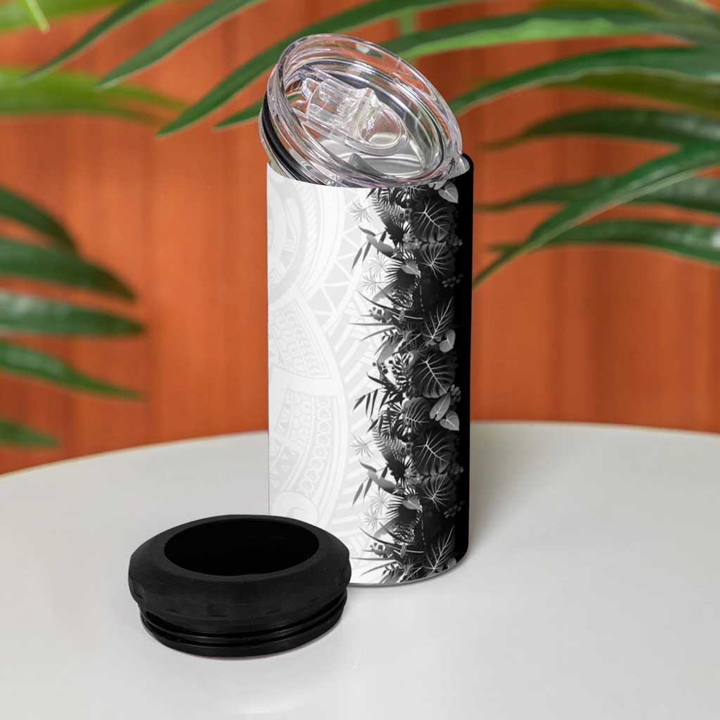 Hawaii Tropical Plant Monochrome 4 in 1 Can Cooler Tumbler Vibrant Polynesian Pattern