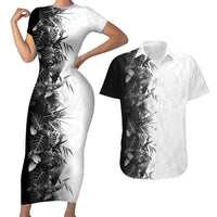 Hawaii Tropical Plant Monochrome Couples Matching Short Sleeve Bodycon Dress and Hawaiian Shirt Vibrant Polynesian Pattern