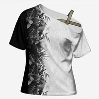 Hawaii Tropical Plant Monochrome Cross Shoulder Shirt Vibrant Polynesian Pattern