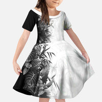 Hawaii Tropical Plant Monochrome Family Matching Long Sleeve Bodycon Dress and Hawaiian Shirt Vibrant Polynesian Pattern LT01 Daughter's Dress Black - Polynesian Pride