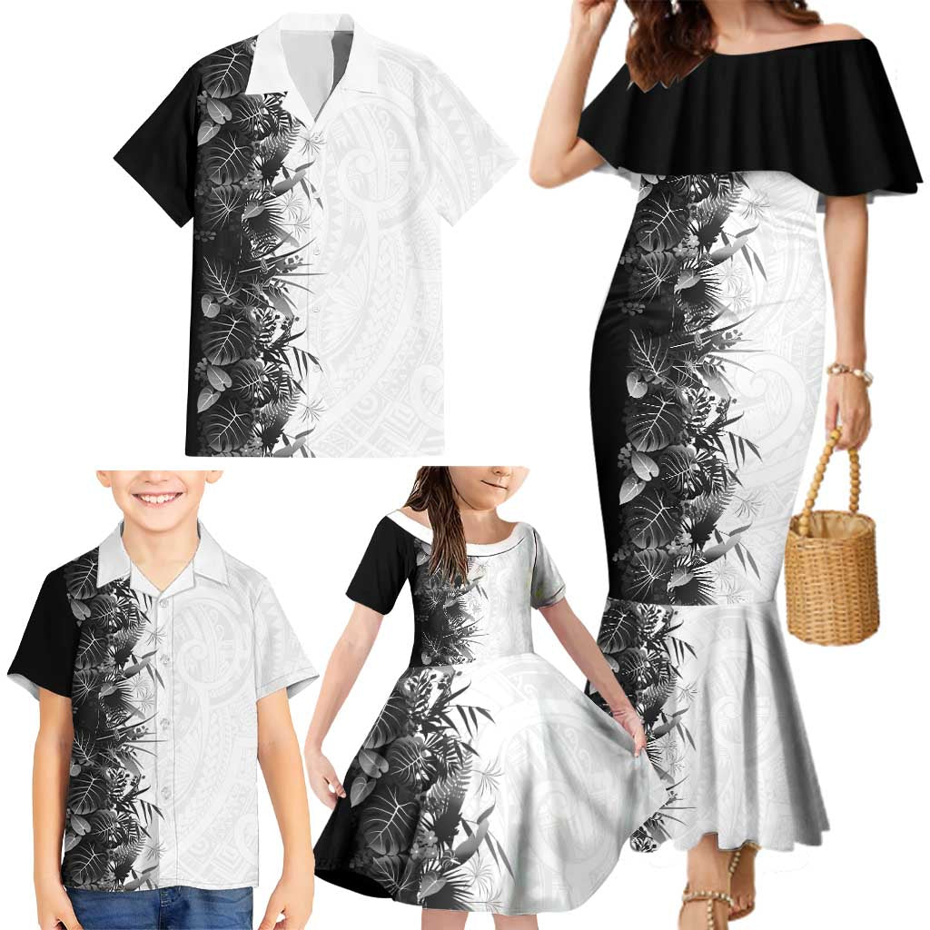 Hawaii Tropical Plant Monochrome Family Matching Mermaid Dress and Hawaiian Shirt Vibrant Polynesian Pattern