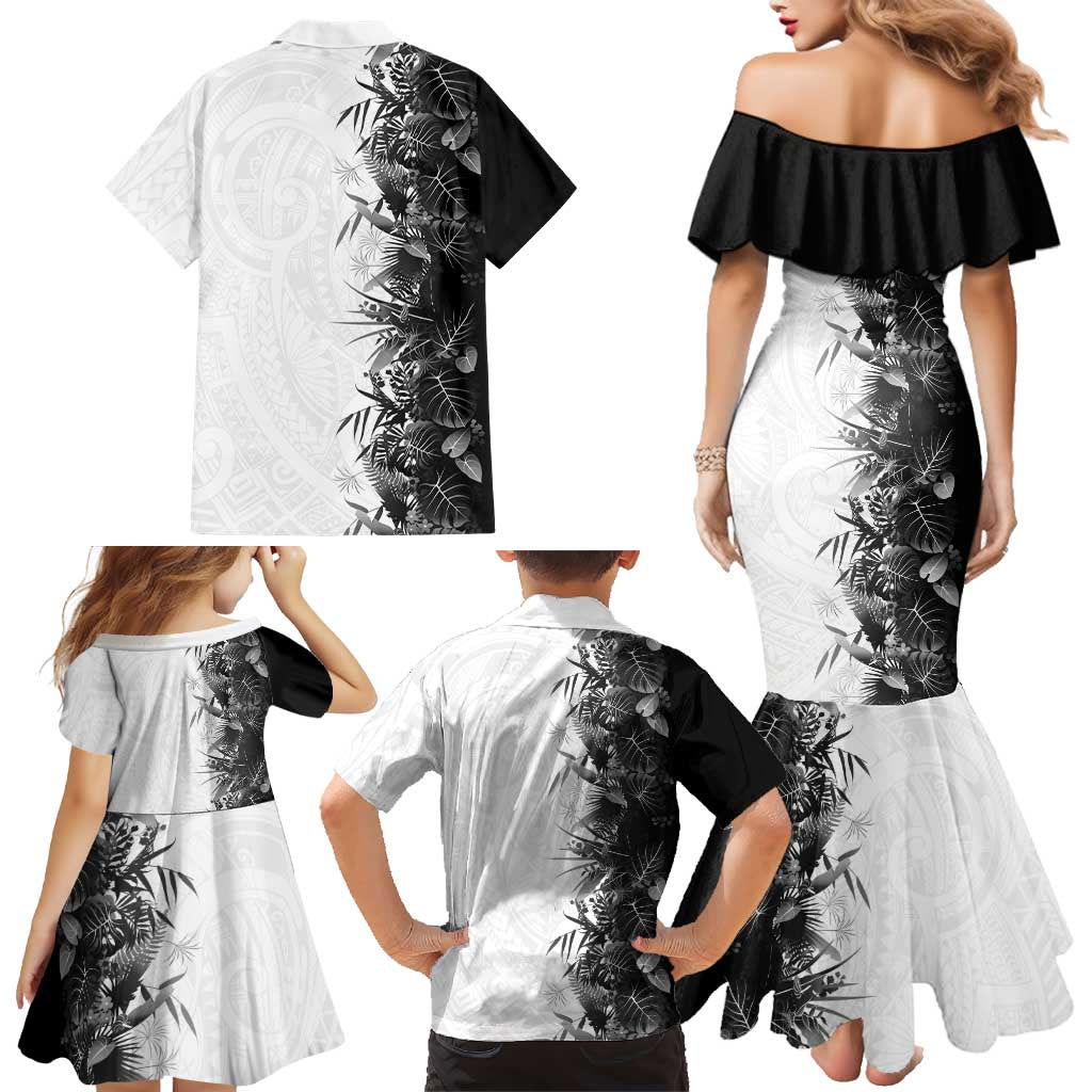 Hawaii Tropical Plant Monochrome Family Matching Mermaid Dress and Hawaiian Shirt Vibrant Polynesian Pattern