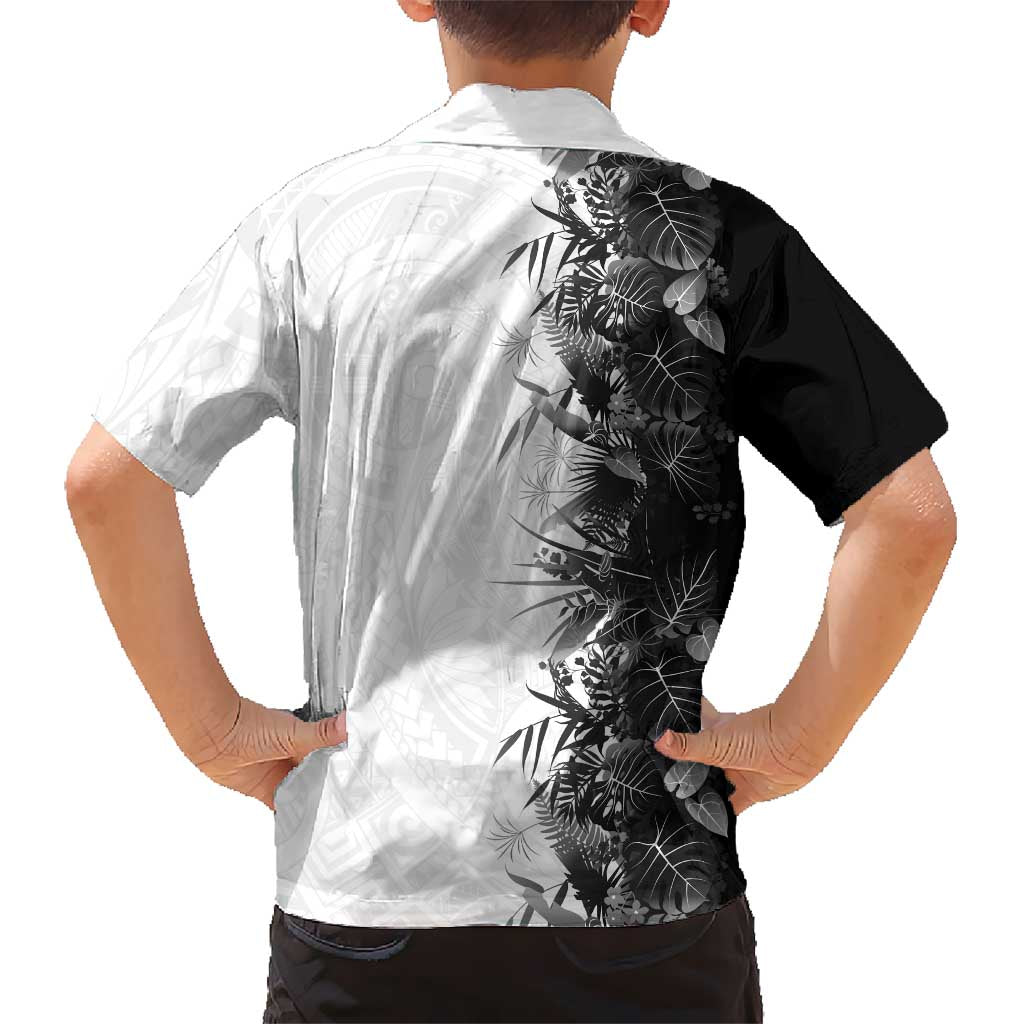 Hawaii Tropical Plant Monochrome Family Matching Off The Shoulder Long Sleeve Dress and Hawaiian Shirt Vibrant Polynesian Pattern LT01 - Polynesian Pride
