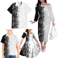 Hawaii Tropical Plant Monochrome Family Matching Off The Shoulder Long Sleeve Dress and Hawaiian Shirt Vibrant Polynesian Pattern LT01 - Polynesian Pride