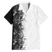 Hawaii Tropical Plant Monochrome Family Matching Off The Shoulder Long Sleeve Dress and Hawaiian Shirt Vibrant Polynesian Pattern LT01 Dad's Shirt - Short Sleeve Black - Polynesian Pride