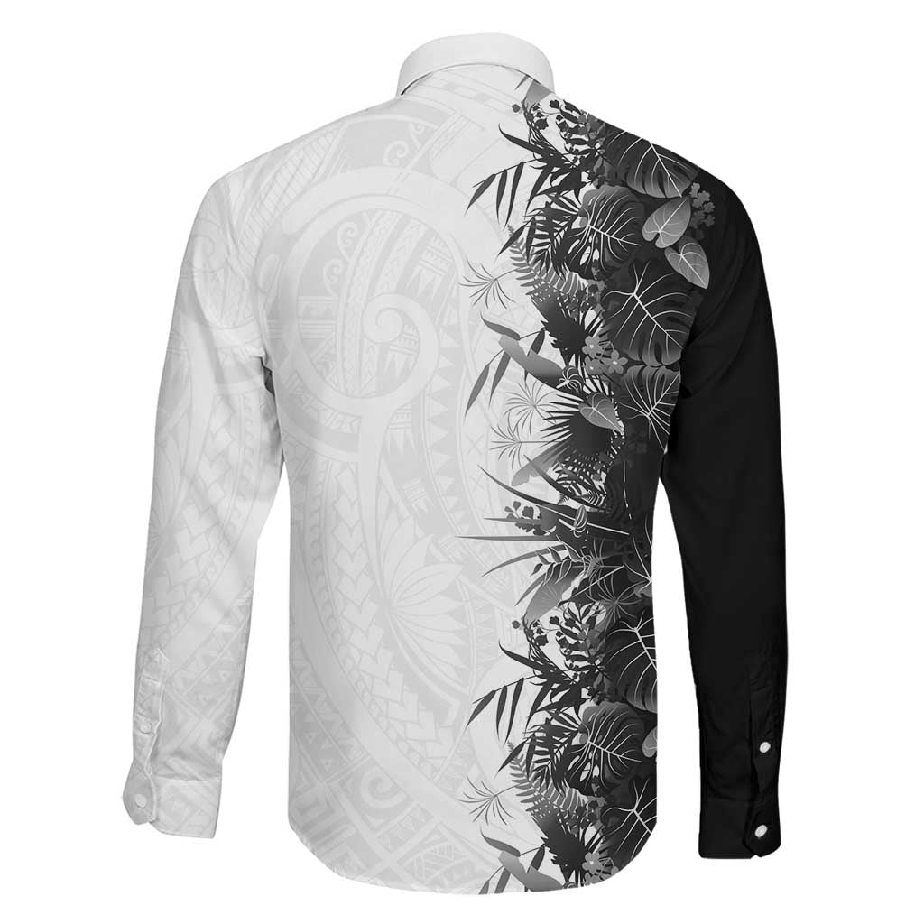 Hawaii Tropical Plant Monochrome Family Matching Off The Shoulder Long Sleeve Dress and Hawaiian Shirt Vibrant Polynesian Pattern LT01 - Polynesian Pride
