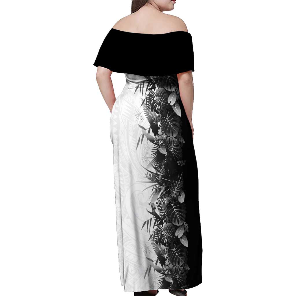 Hawaii Tropical Plant Monochrome Family Matching Off Shoulder Maxi Dress and Hawaiian Shirt Vibrant Polynesian Pattern