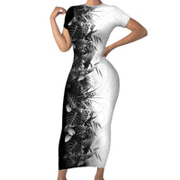 Hawaii Tropical Plant Monochrome Family Matching Short Sleeve Bodycon Dress and Hawaiian Shirt Vibrant Polynesian Pattern LT01 Mom's Dress Black - Polynesian Pride
