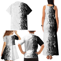 Hawaii Tropical Plant Monochrome Family Matching Tank Maxi Dress and Hawaiian Shirt Vibrant Polynesian Pattern