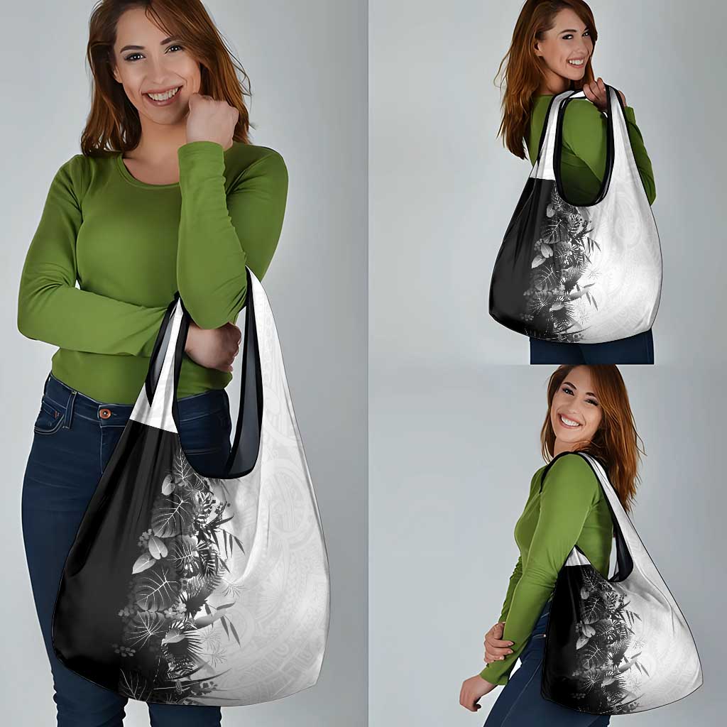 Hawaii Tropical Plant Monochrome Grocery Bag Vibrant Polynesian Pattern