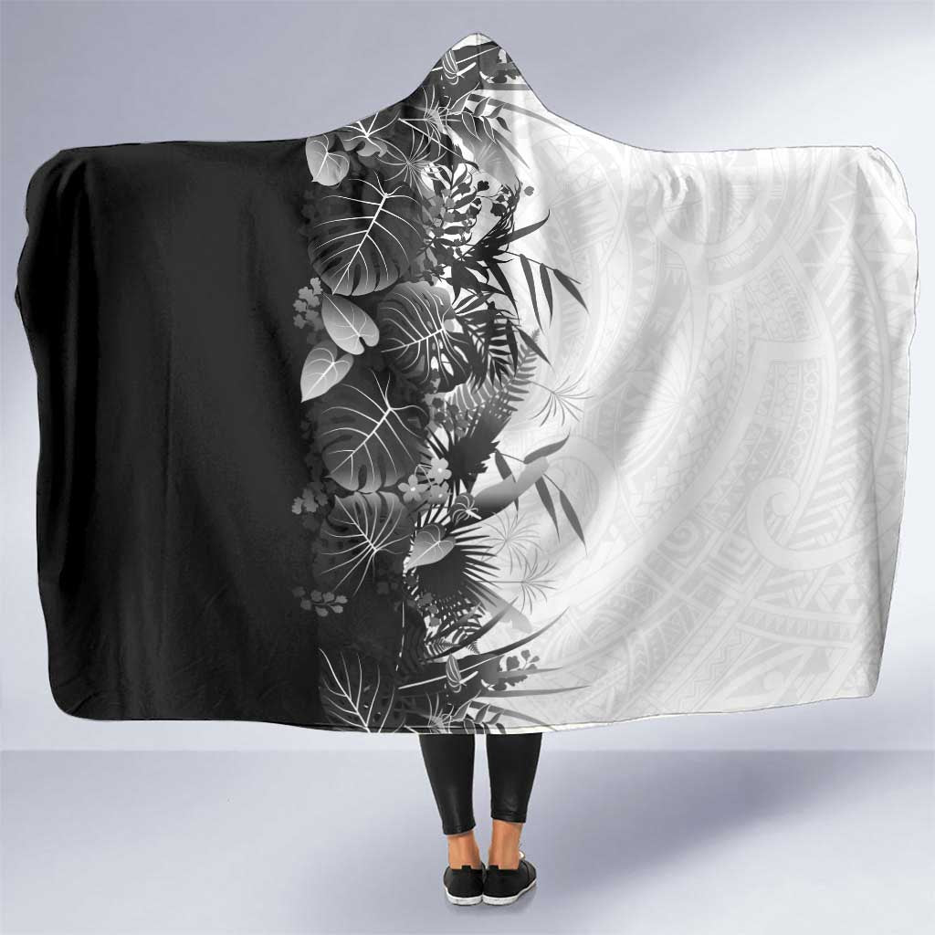 Hawaii Tropical Plant Monochrome Hooded Blanket Vibrant Polynesian Pattern