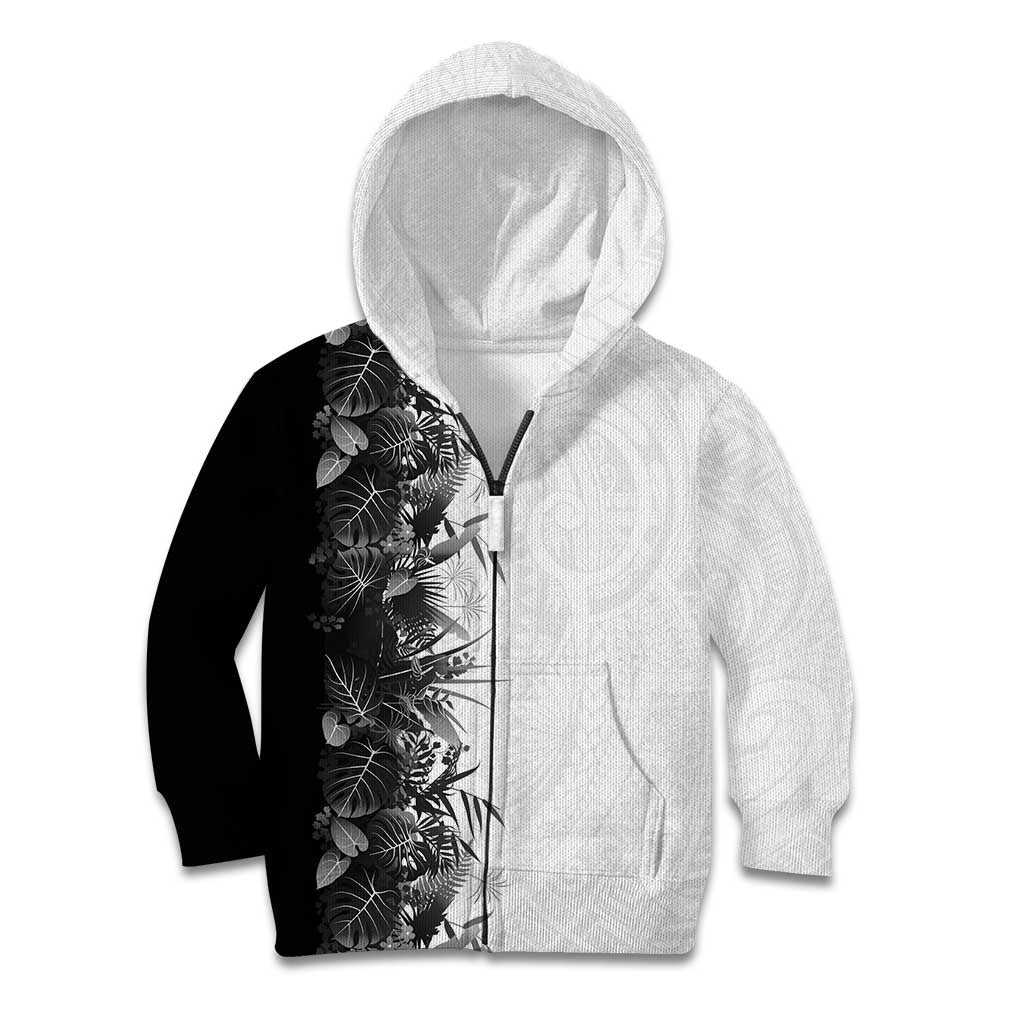 Hawaii Tropical Plant Monochrome Kid Hoodie Vibrant Polynesian Pattern