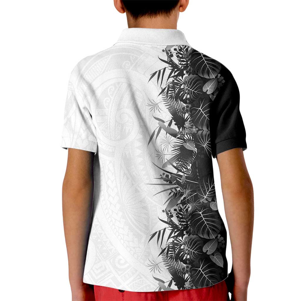 Hawaii Tropical Plant Monochrome Kid Polo Shirt Vibrant Polynesian Pattern