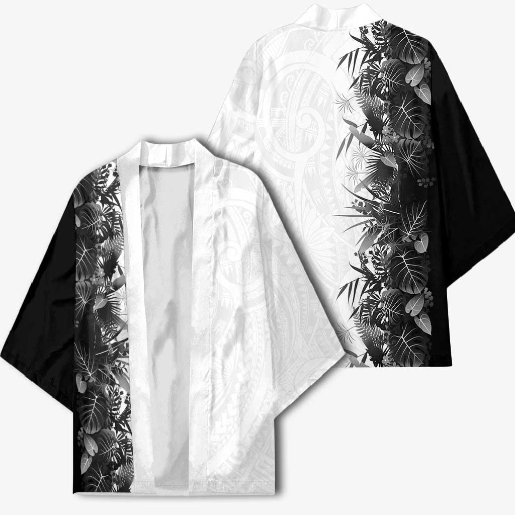 Hawaii Tropical Plant Monochrome Kimono Vibrant Polynesian Pattern