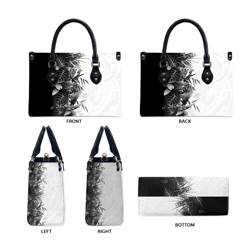 Hawaii Tropical Plant Monochrome Leather Bag Vibrant Polynesian Pattern