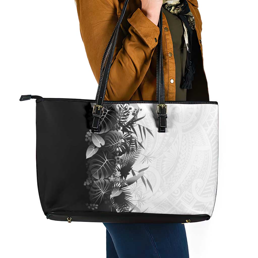 Hawaii Tropical Plant Monochrome Leather Tote Bag Vibrant Polynesian Pattern