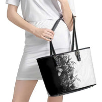 Hawaii Tropical Plant Monochrome Leather Tote Bag Vibrant Polynesian Pattern