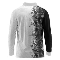 Hawaii Tropical Plant Monochrome Long Sleeve Polo Shirt Vibrant Polynesian Pattern