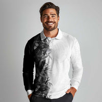 Hawaii Tropical Plant Monochrome Long Sleeve Polo Shirt Vibrant Polynesian Pattern