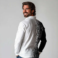 Hawaii Tropical Plant Monochrome Long Sleeve Polo Shirt Vibrant Polynesian Pattern
