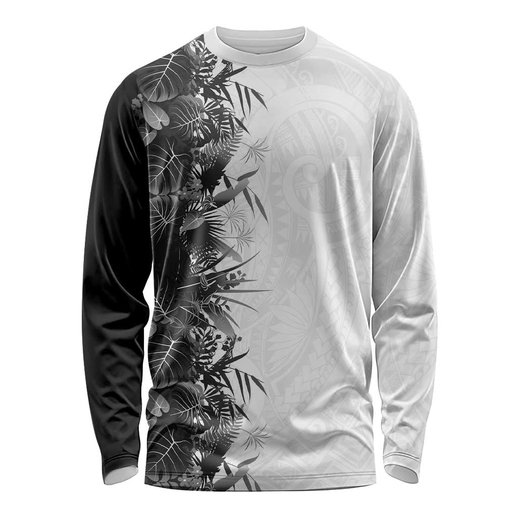 Hawaii Tropical Plant Monochrome Long Sleeve Shirt Vibrant Polynesian Pattern