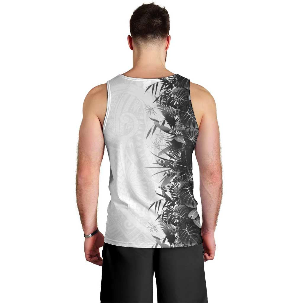 Hawaii Tropical Plant Monochrome Men Tank Top Vibrant Polynesian Pattern