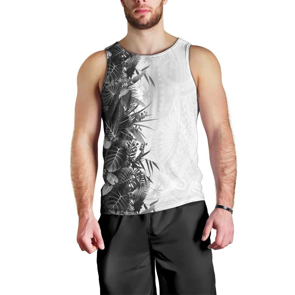 Hawaii Tropical Plant Monochrome Men Tank Top Vibrant Polynesian Pattern