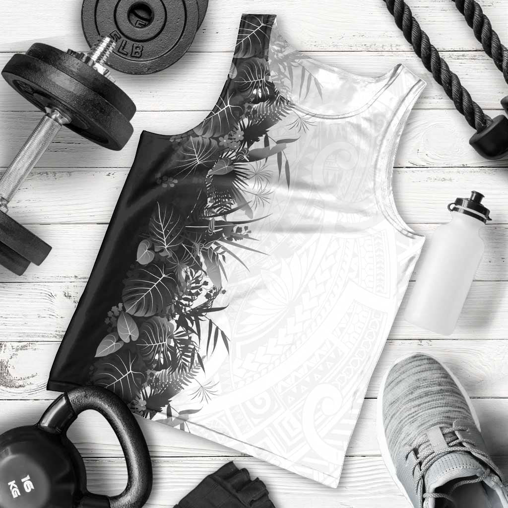 Hawaii Tropical Plant Monochrome Men Tank Top Vibrant Polynesian Pattern