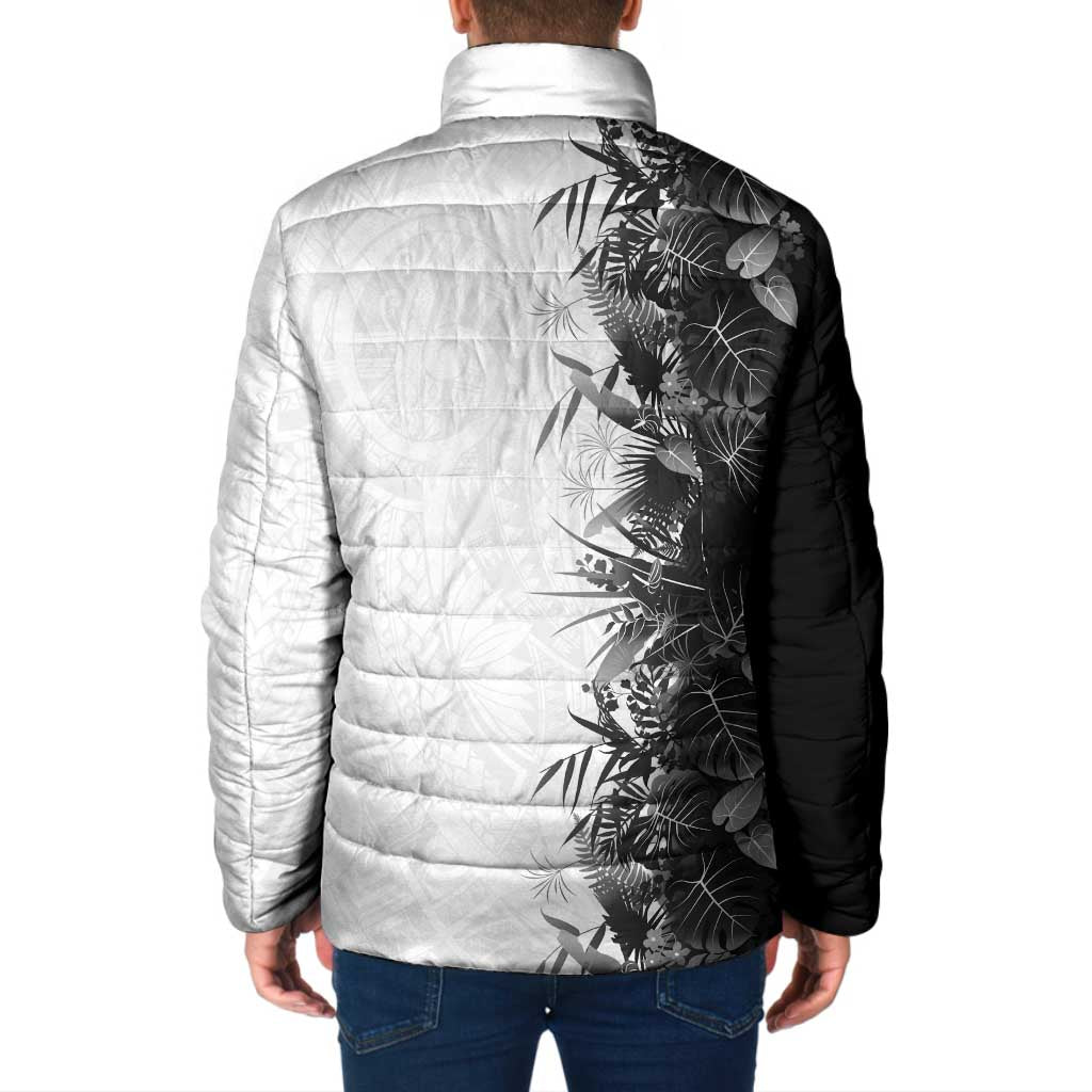 Hawaii Tropical Plant Monochrome Padded Jacket Vibrant Polynesian Pattern