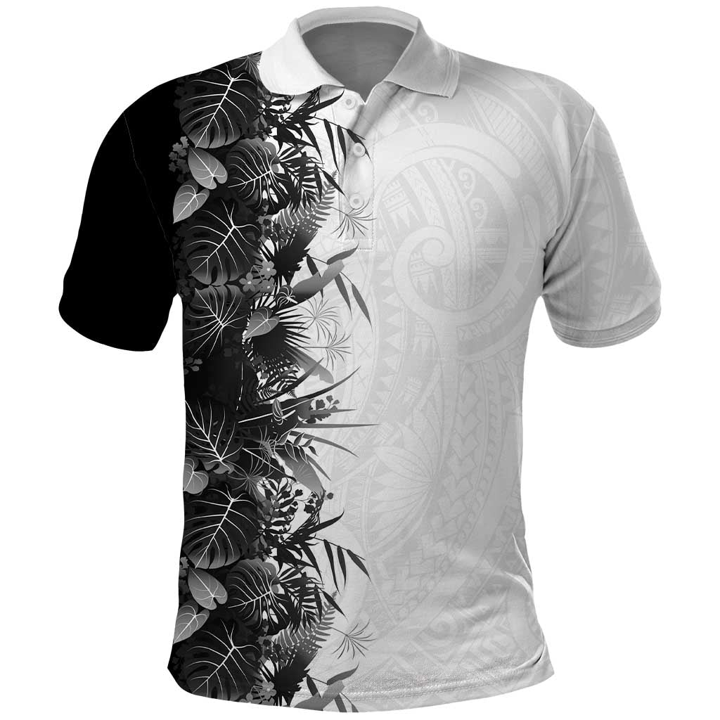 Hawaii Tropical Plant Monochrome Polo Shirt Vibrant Polynesian Pattern