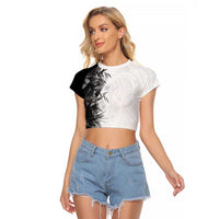 Hawaii Tropical Plant Monochrome Raglan Cropped T Shirt Vibrant Polynesian Pattern