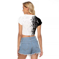 Hawaii Tropical Plant Monochrome Raglan Cropped T Shirt Vibrant Polynesian Pattern