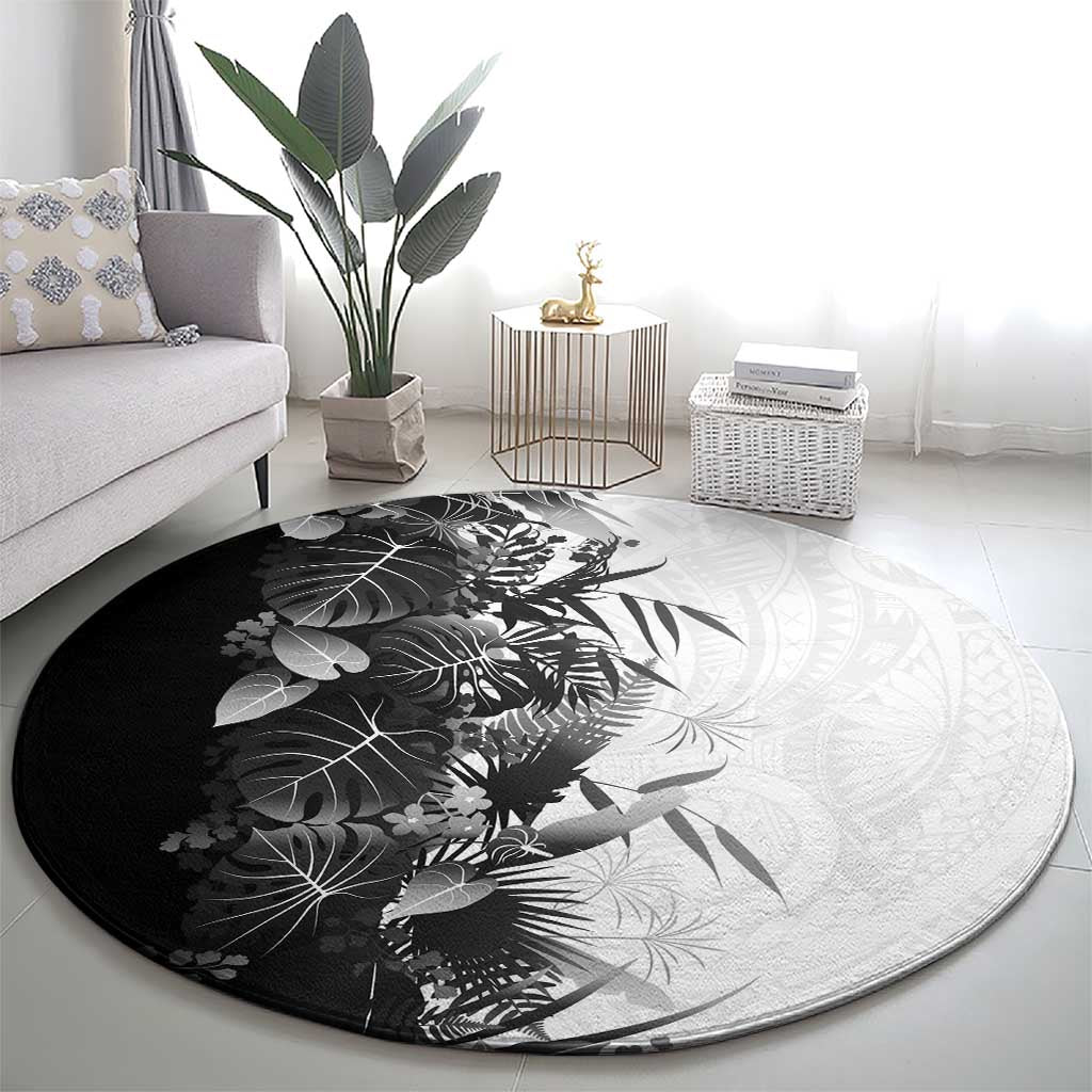 Hawaii Tropical Plant Monochrome Round Carpet Vibrant Polynesian Pattern