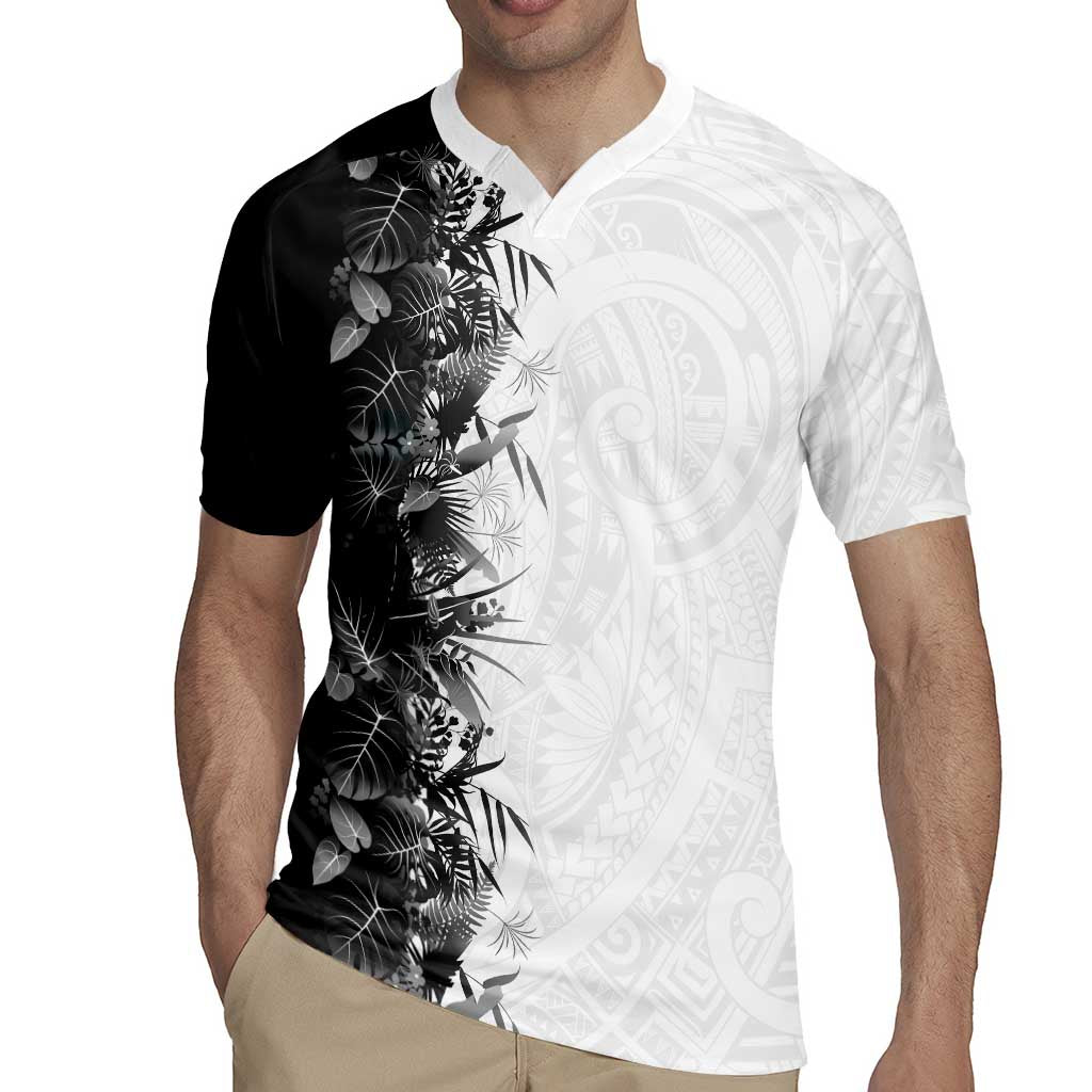 Hawaii Tropical Plant Monochrome Rugby Jersey Vibrant Polynesian Pattern