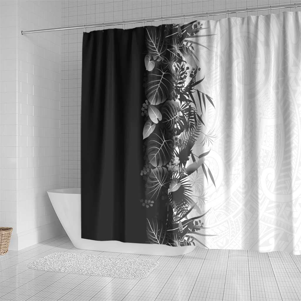 Hawaii Tropical Plant Monochrome Shower Curtain Vibrant Polynesian Pattern