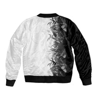 Hawaii Tropical Plant Monochrome Sleeve Zip Bomber Jacket Vibrant Polynesian Pattern