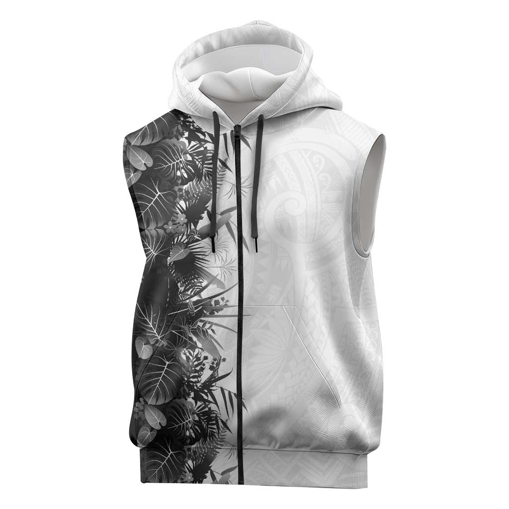 Hawaii Tropical Plant Monochrome Sleeveless Zip Hoodie Vibrant Polynesian Pattern