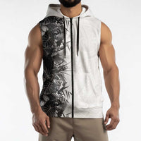 Hawaii Tropical Plant Monochrome Sleeveless Zip Hoodie Vibrant Polynesian Pattern