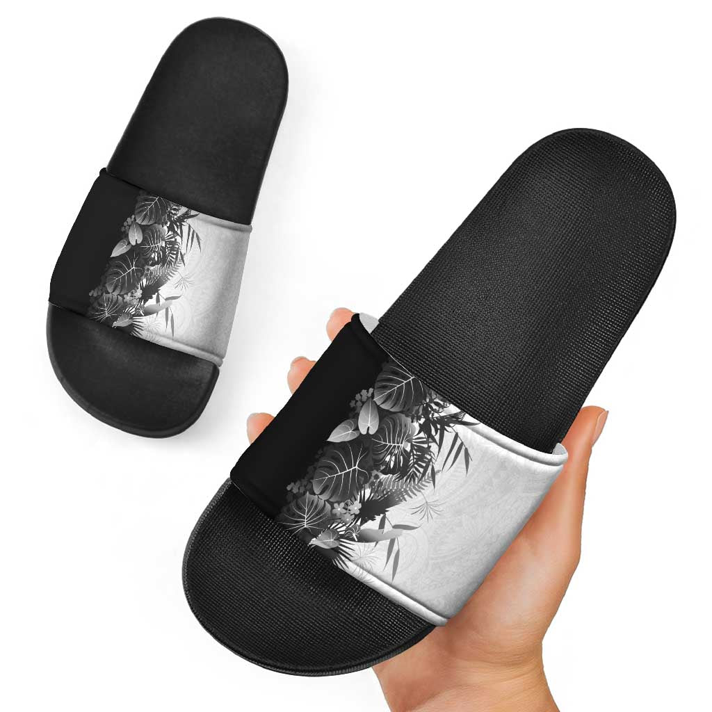 Hawaii Tropical Plant Monochrome Slide Sandals Vibrant Polynesian Pattern
