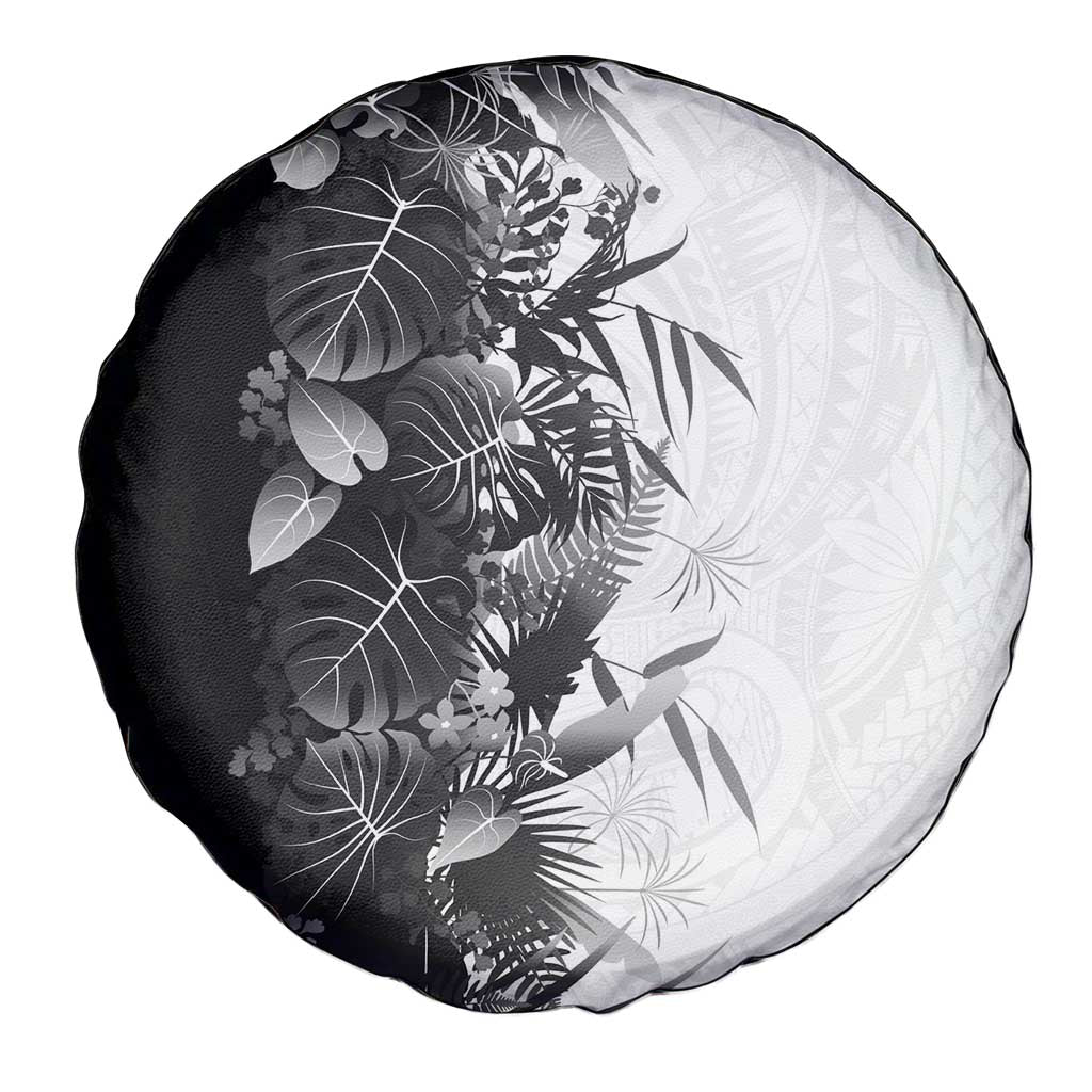 Hawaii Tropical Plant Monochrome Spare Tire Cover Vibrant Polynesian Pattern